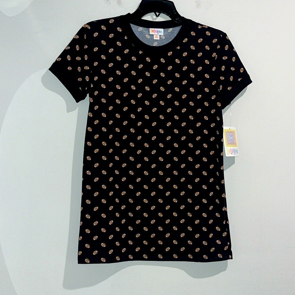 Lularoe black brown white Liv football top. Size XS. NWT.